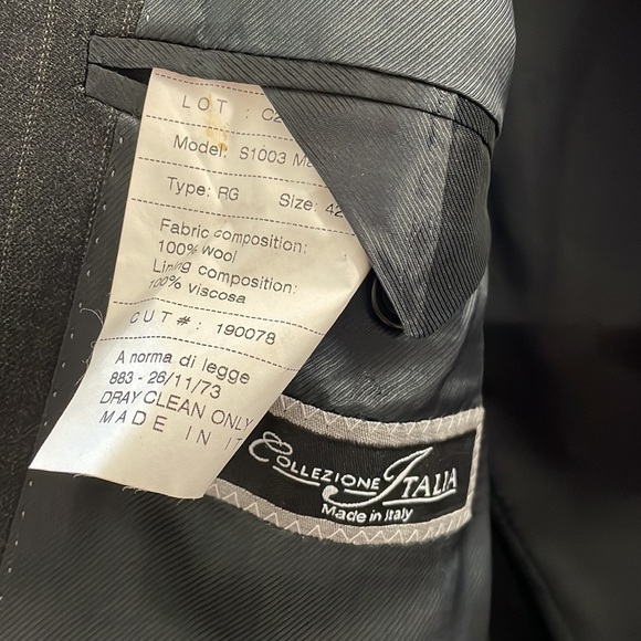 Italy wool men’s suit Sz 42 pin stripe dark light grey. Pleated 36” pant. - Picture 3 of 8